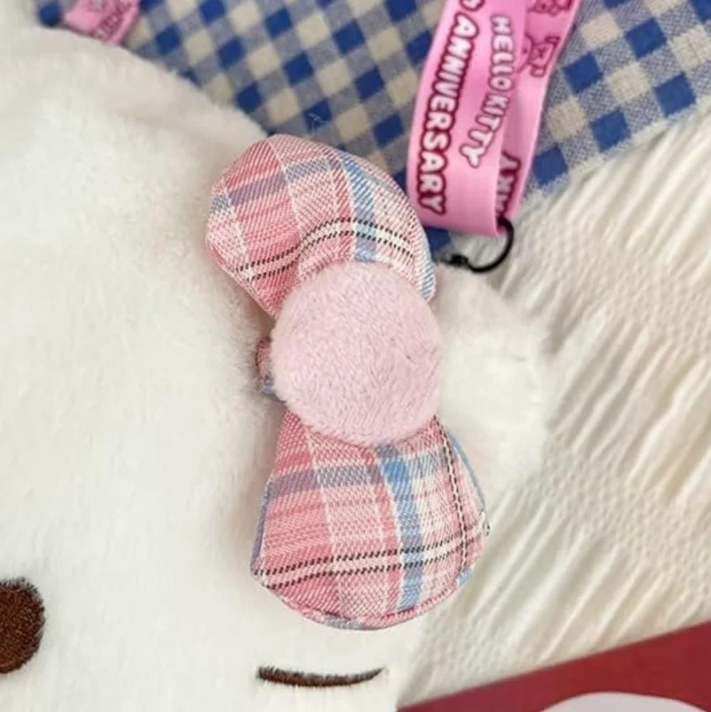 Pink white Hello Kitty over the shoulder plush purse bag with zipper and strap